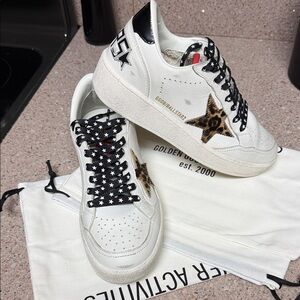 Golden Goose White Sneakers with Leopard Star